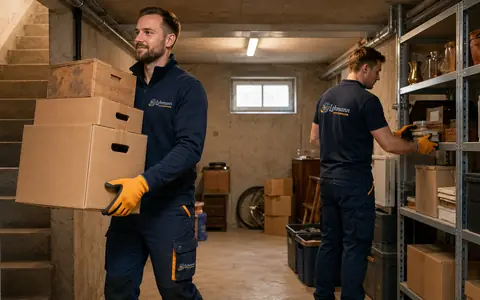 Mitarbeiter räumen einen Keller